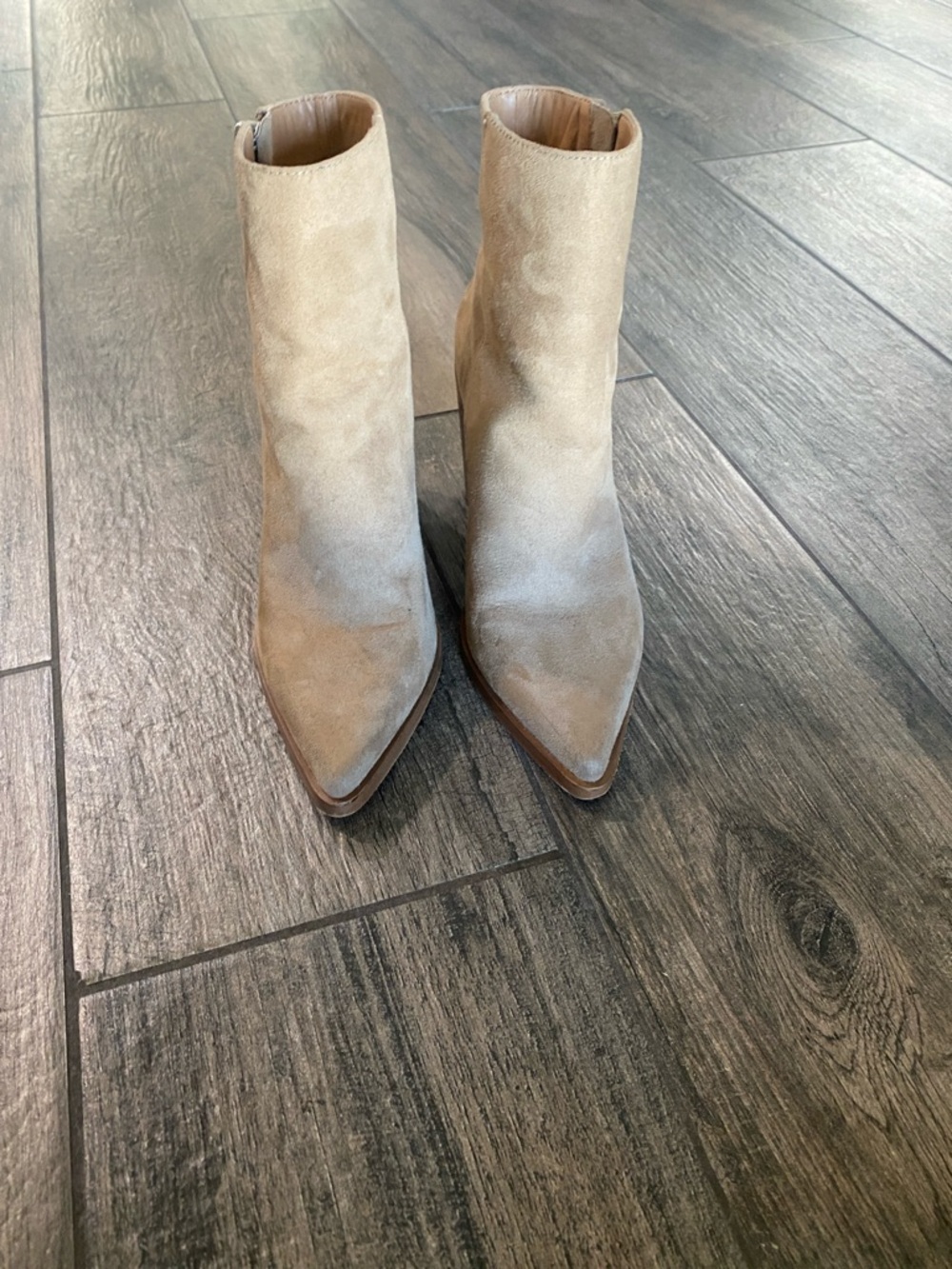 Jessica Simpson Taupe Suede Pointed-Toe Ankle Booties